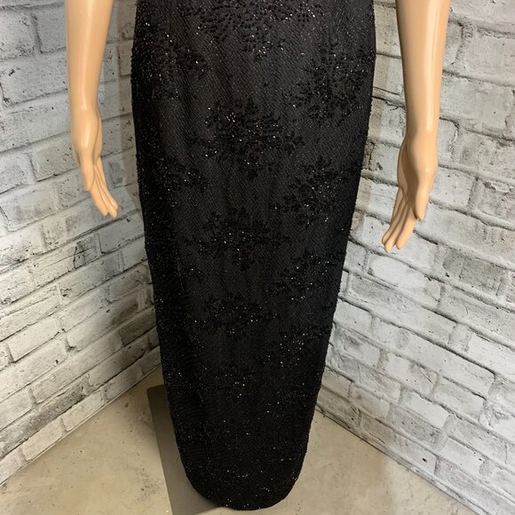 Carmen Marc Valvo Black Beaded Long Evening Formal Maxi Slip Dress Gown - Picture 4 of 16